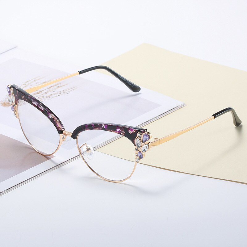 Sunglasses - Rhinestone Décor Luxury Cat Eyes Myopia Anti BugLight Glasses