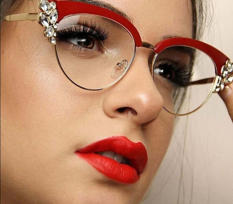 Sunglasses - Rhinestone Décor Luxury Cat Eyes Myopia Anti BugLight Glasses