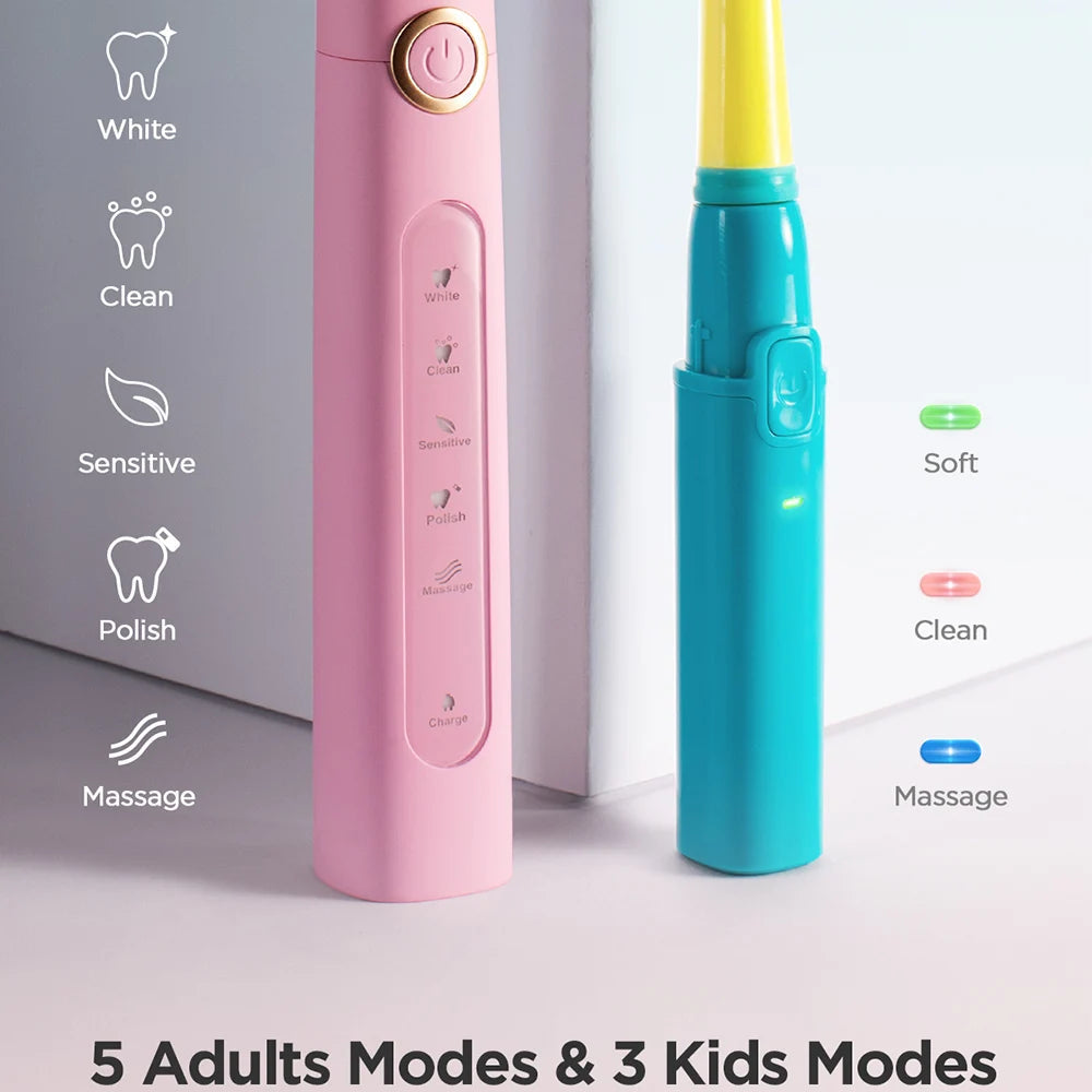 Family  Bundle Sonic Electric Toothbrush Rechargeable Soft Tongue Cleaner Smart Timer and 3 Modes 4 Hours Charge-Shalav5