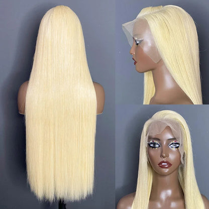 HD Lace Frontal Wig Straight Blonde Human Hair Plucked Glueless Ready To Wear