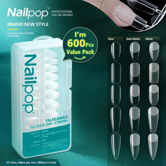 Nailpop 600pcs PRO Fake Nails Semi-Matte Almond Coffin Full/Half Acrylic Square False Nail Tips for Extension Tip Manicure tool-Shalav5