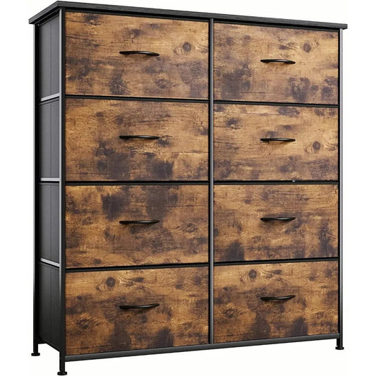 Dresser with 8 Drawers for Bedroom, Furniture Storage Tower Cabinet Sturdy Steel Frame, Wooden Top, Easy-Pull Fabric Bins-Shalav5