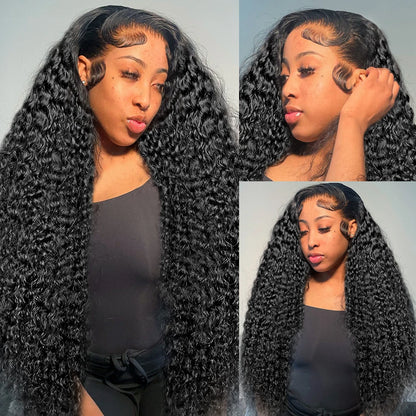 Loose Deep Wave Lace Frontal Wig Brazilian Curly Water Wave Glueless  Closure