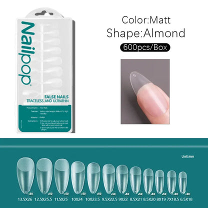 Nailpop 600pcs PRO Fake Nails Semi-Matte Almond Coffin Full/Half Acrylic Square False Nail Tips for Extension Tip Manicure tool-Shalav5