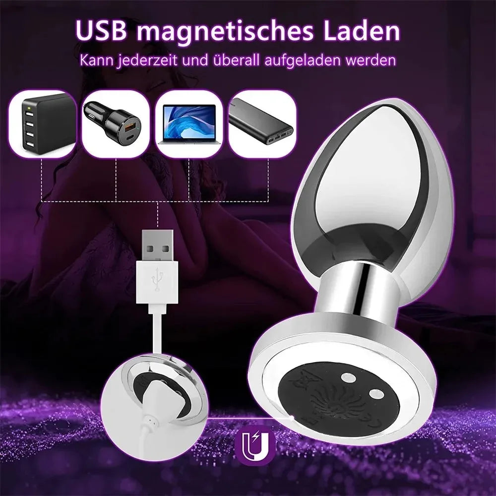 USB magnetic charging device with text on a purple background