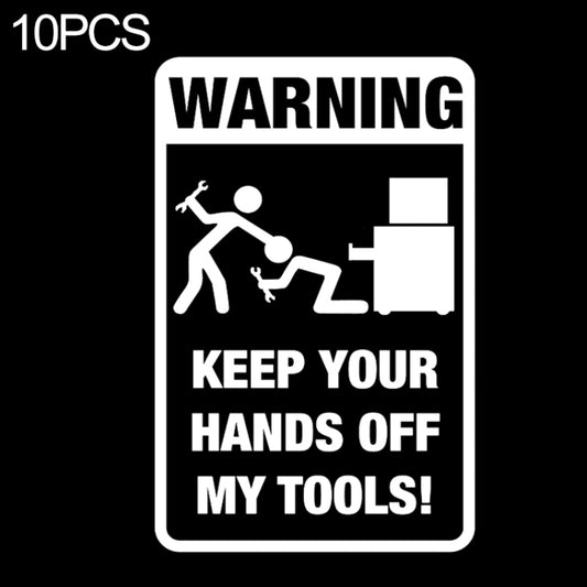 10 PCS QYPF 11.8CM18.3CM Tool Box Warning Sticker Funny Prank Graphic Car Sticker Black/Silver Vinyl Decoration Graphic, 11.8x18.3CM, Black, Silver