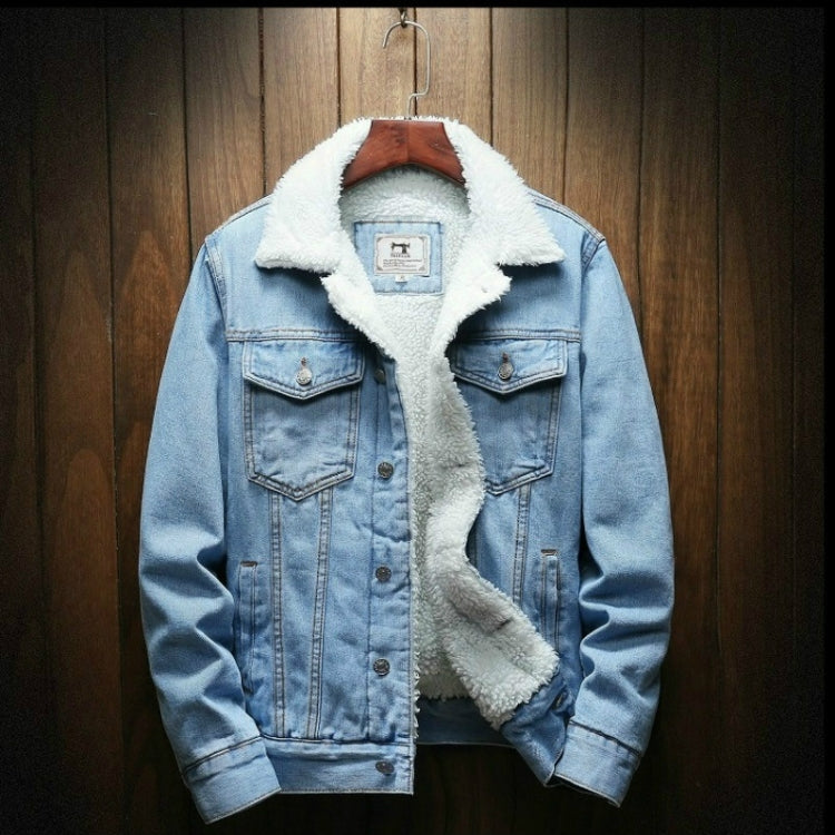 Men Winter Wool Liner Jean Jackets Outerwear Warm Denim Coats