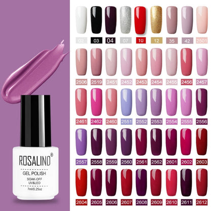ROSALIND Gel Polish Set UV Semi Permanent Primer Top Coat Poly Gel Varnish Nail Art Manicure Gel, Capacity: 7ml, 02, 03, 2452, 2455, 2456, 2458, 2459, 2460, 2501, 2506, 2519, 2551, 2552, 2554, 2555, 2556, 2557, 2558, 2559, 2560, 2561, 2562