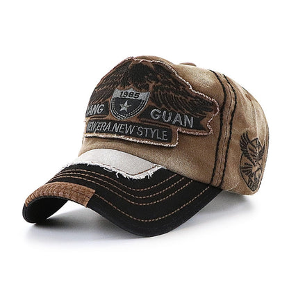 YANG GUAN Eagle Pattern Embroidered Washed Baseball Cap Sun Protection Cap