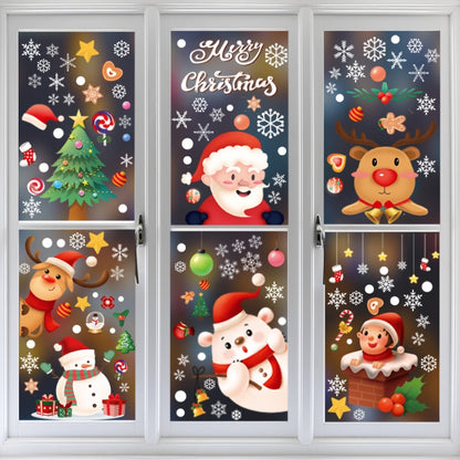 Cartoon Christmas Window Stickers Show Window Living Room StaticChristmas Decoration Wall Stickers