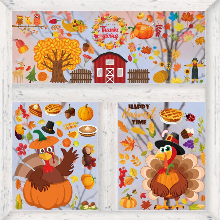 10 PCS Thanksgiving Turkey Sticker Static Sticker Glass Window Decoration Wall Sticker