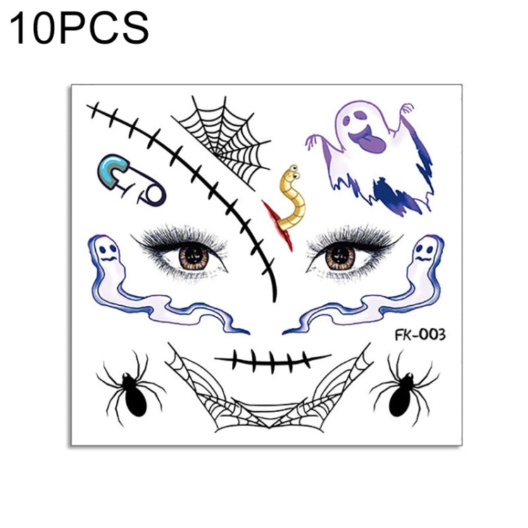 10 PCS Water Transfer Stickers Children Cartoon Halloween Funny Tattoo Stickers Horror Decoration Face Stickers