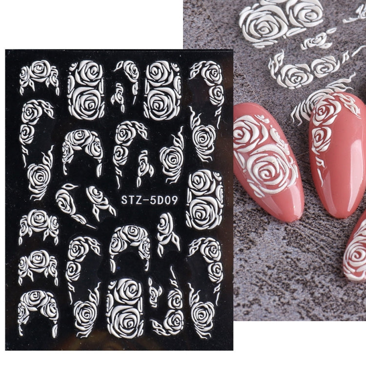 5D Three-dimensional Carved Nail Art Stickers Rose Pattern Embossed Nail Stickers