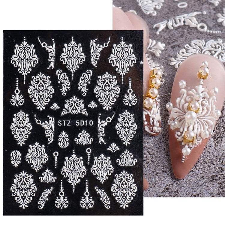 5D Three-dimensional Carved Nail Art Stickers Rose Pattern Embossed Nail Stickers