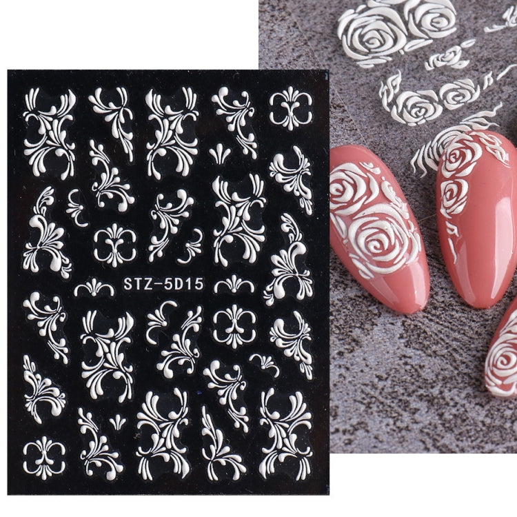 5D Three-dimensional Carved Nail Art Stickers Rose Pattern Embossed Nail Stickers