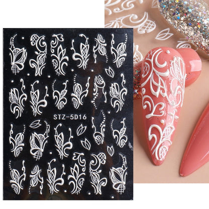 5D Three-dimensional Carved Nail Art Stickers Rose Pattern Embossed Nail Stickers