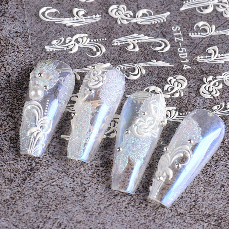 5D Three-dimensional Carved Nail Art Stickers Rose Pattern Embossed Nail Stickers