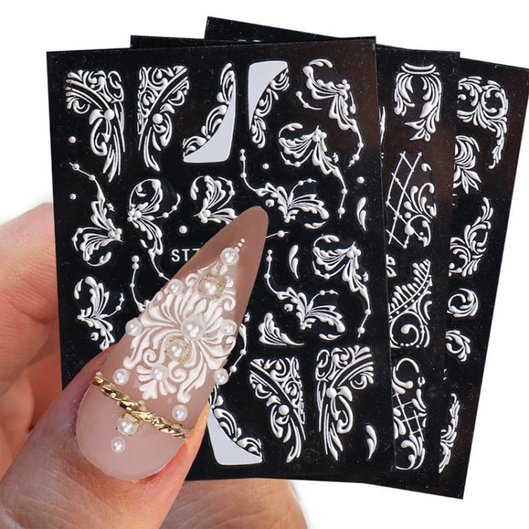 5D Three-dimensional Carved Nail Art Stickers Rose Pattern Embossed Nail Stickers