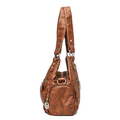 Retro Soft Leather Motorcycle Bag Women Diagonal Shoulder Bag