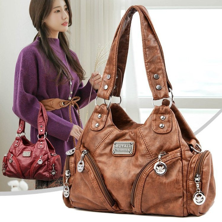 Retro Soft Leather Motorcycle Bag Women Diagonal Shoulder Bag