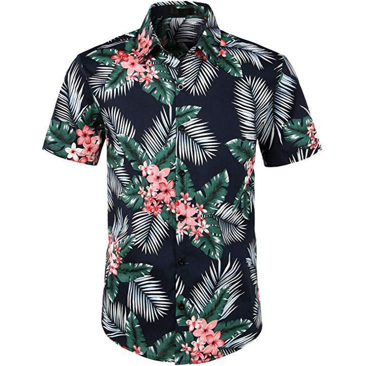 Summer Men 3D Digital Printing Beach Casual Short-sleeved Shirt