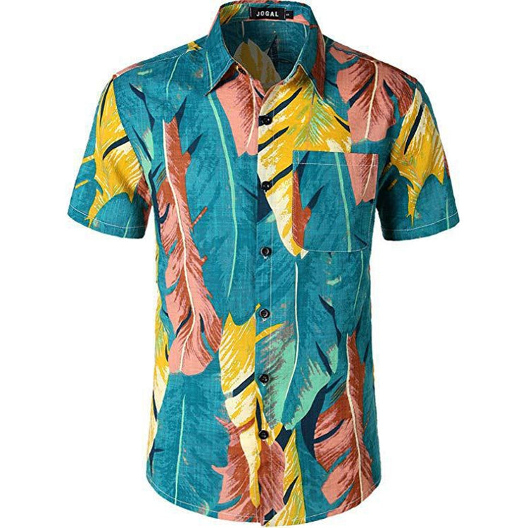 Summer Men 3D Digital Printing Beach Casual Short-sleeved Shirt