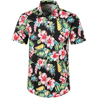 Summer Men 3D Digital Printing Beach Casual Short-sleeved Shirt