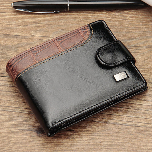 Splicing Leather Casual Men Wallet With Buckle Multi-Card Slot Coin Purse