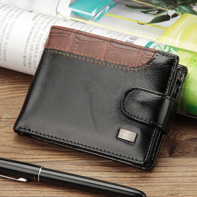 Splicing Leather Casual Men Wallet With Buckle Multi-Card Slot Coin Purse