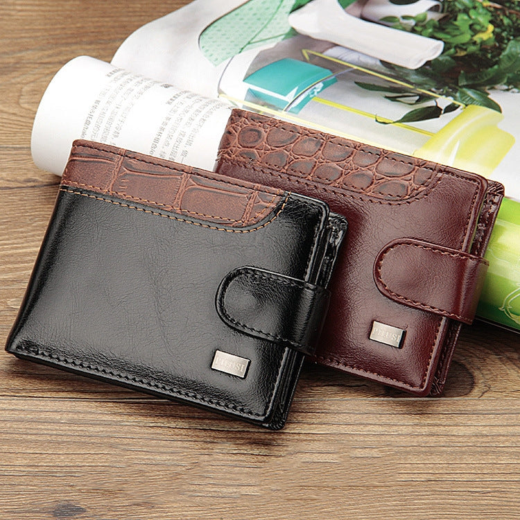 Splicing Leather Casual Men Wallet With Buckle Multi-Card Slot Coin Purse