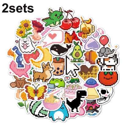 2sets Mosaic Style Laptop Suitcase Cartoon Graffiti Sticker