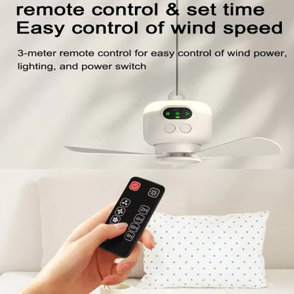 Mini Ceiling Fan Portable Camping Fan With Light &  Remote Built In 8000mAh Battery