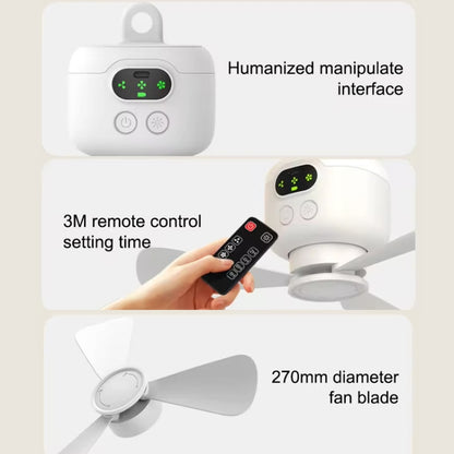 Mini Ceiling Fan Portable Camping Fan With Light &  Remote Built In 8000mAh Battery