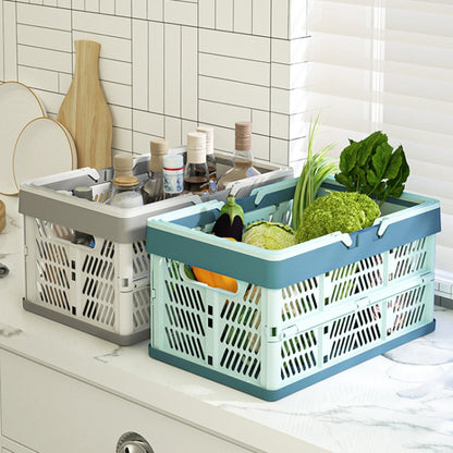 Plastic Folding Storage Basket Shopping Basket Camping Storage Box With Handle