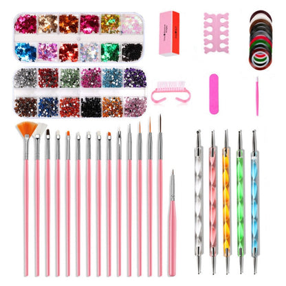 Nail Art Tools Set Nail Painting Pen Dotting Pen Filing Strip Rhinestone Butterfly Sequin Jewelry Set