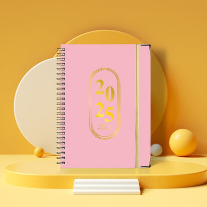 January-December 2025 English A5 Notebook Schedule Coil Elastic Cord Work Planner