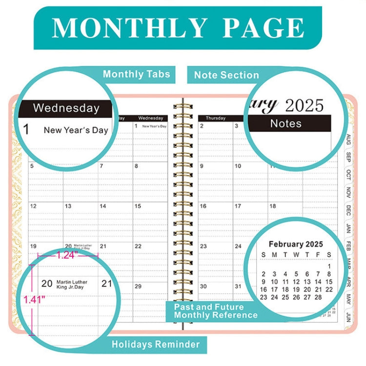 January-December 2025 English A5 Notebook Schedule Coil Elastic Cord Work Planner