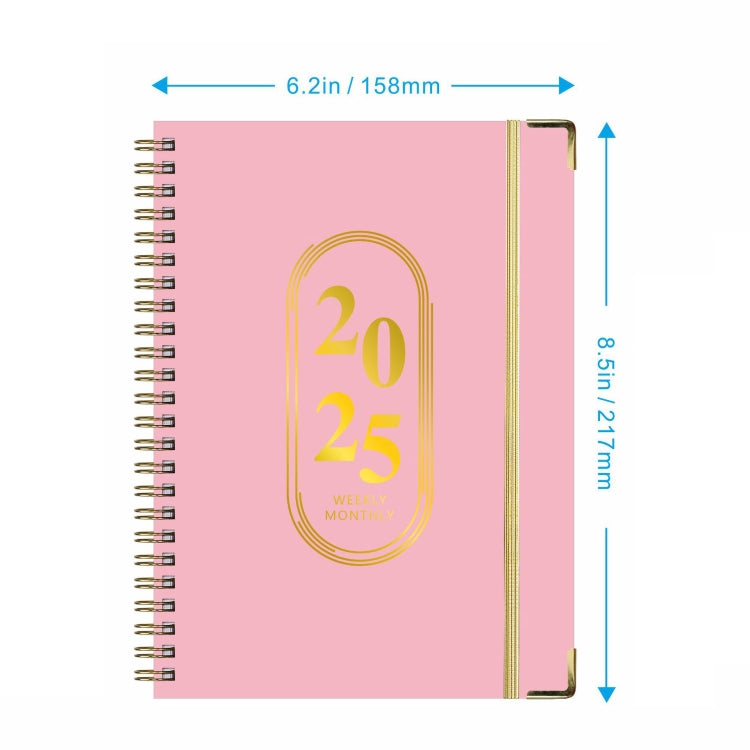 January-December 2025 English A5 Notebook Schedule Coil Elastic Cord Work Planner