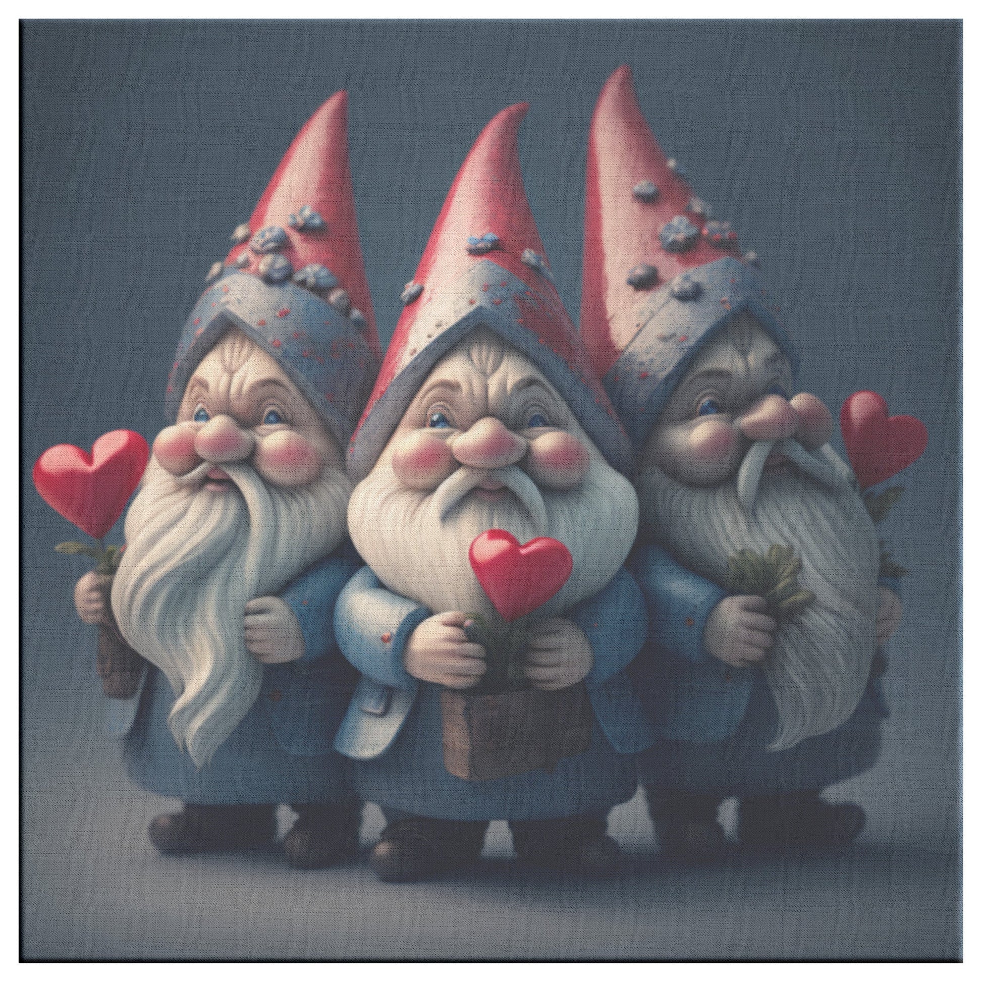 Wall Art - Valentine's Day Wall Art Canvas 3 Gnomes Are Holding Your Heart Super Realistic Image In High Definition