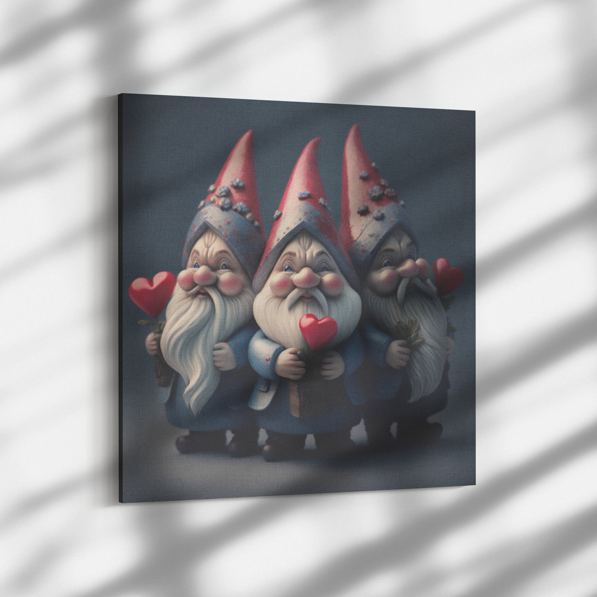 Wall Art - Valentine's Day Wall Art Canvas 3 Gnomes Are Holding Your Heart Super Realistic Image In High Definition