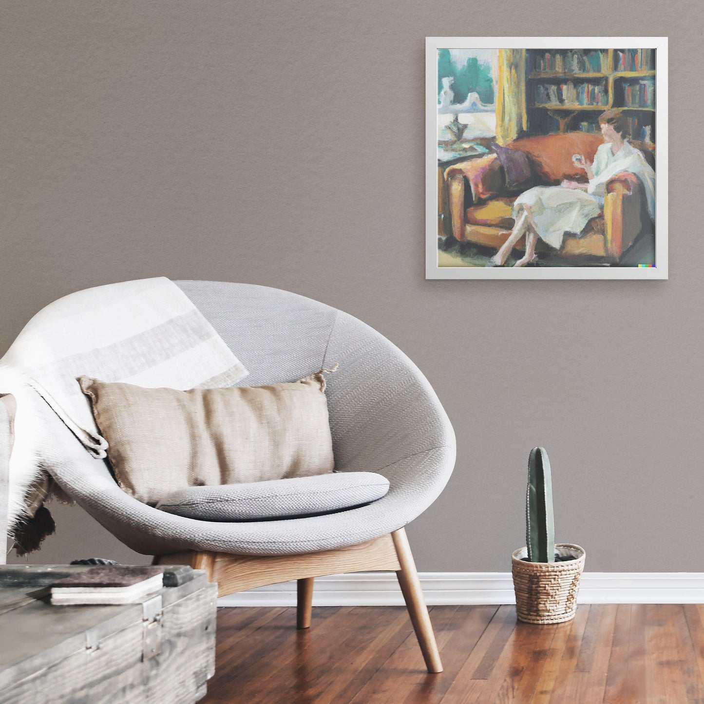 Wall Art - Women Sitting In The Living Room Drinking Wine Semi-gloss Paper Framed In 1 Inch 100% Real Wood Frames With A Matte Enamel Finish.