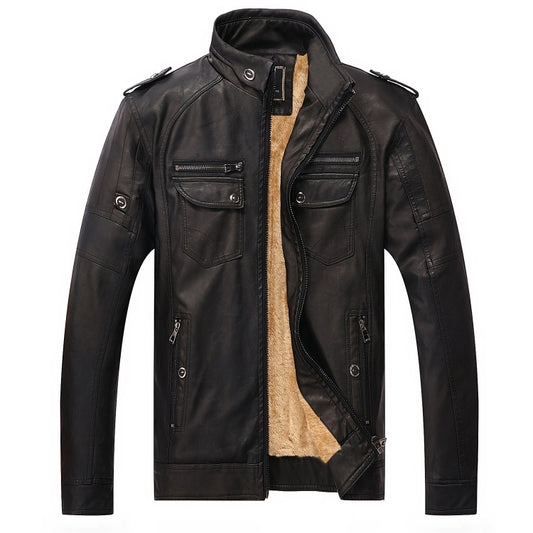 Men Plus Velvet Loose Leather Jacket Coat