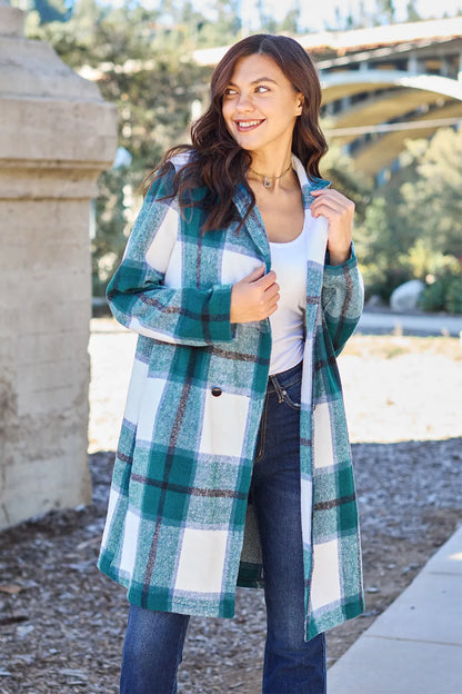 French Blue plaid lapel collar overcoat