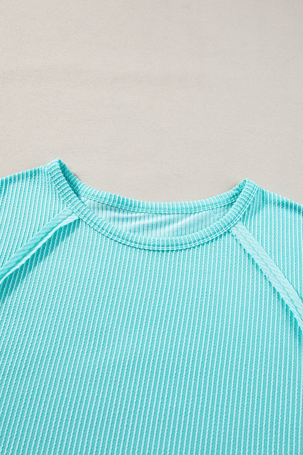 Light Blue Casual Ribbed Exposed Seam Plus Size T Shirt