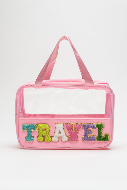 Parchment TRAVEL Letter Print Clear PVC Makeup Bag