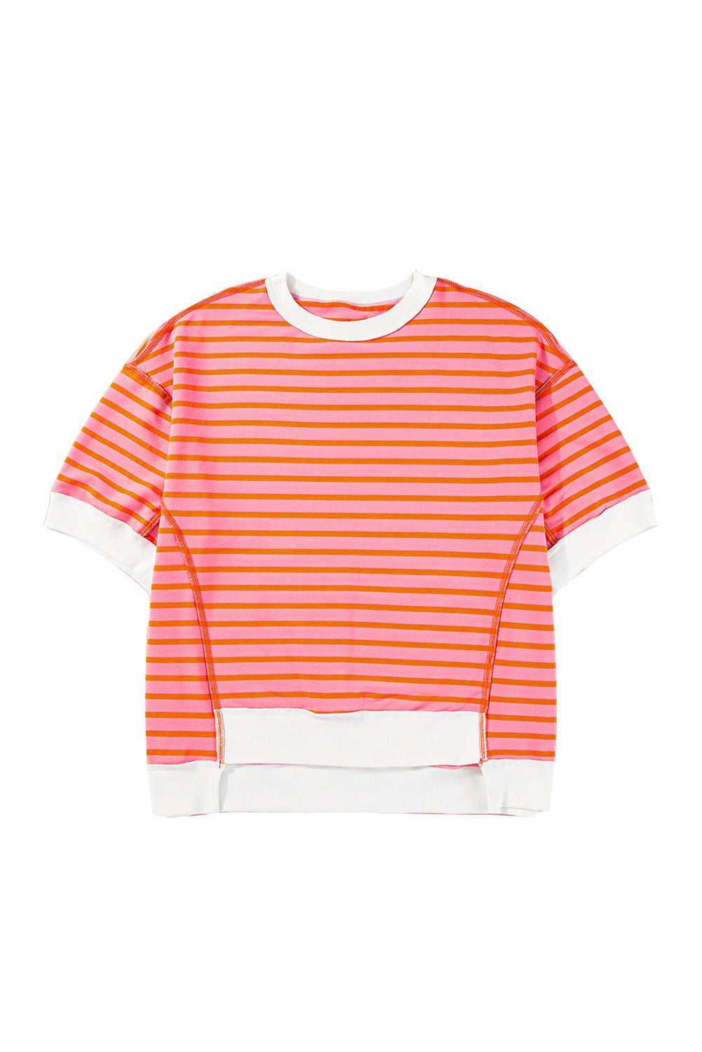 Pink Stripe Colorblock Drop Sleeve Oversized T Shirt