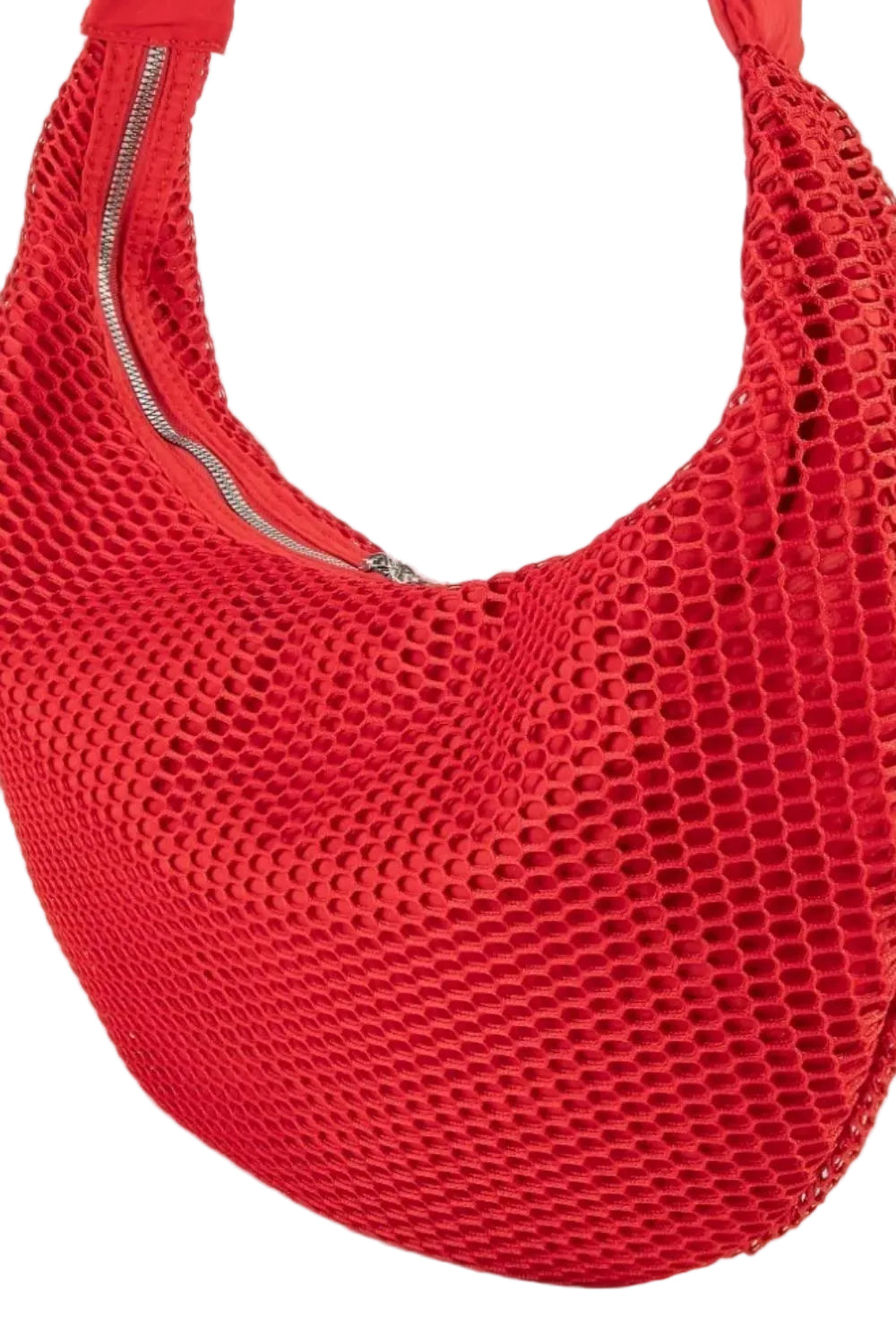 Red Fame textured mesh knot shoulder bag