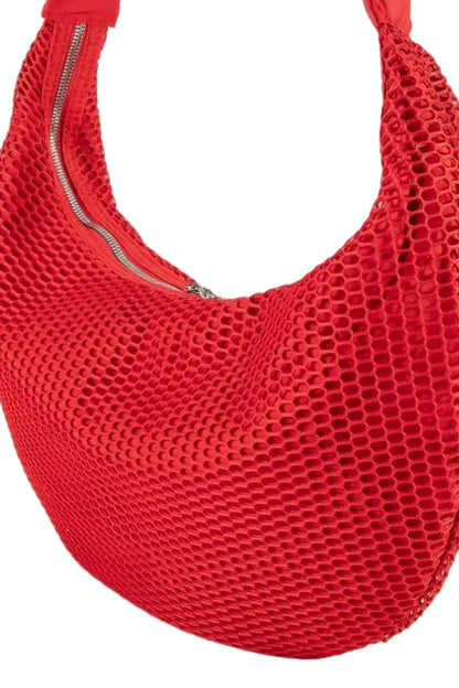 Red Fame textured mesh knot shoulder bag