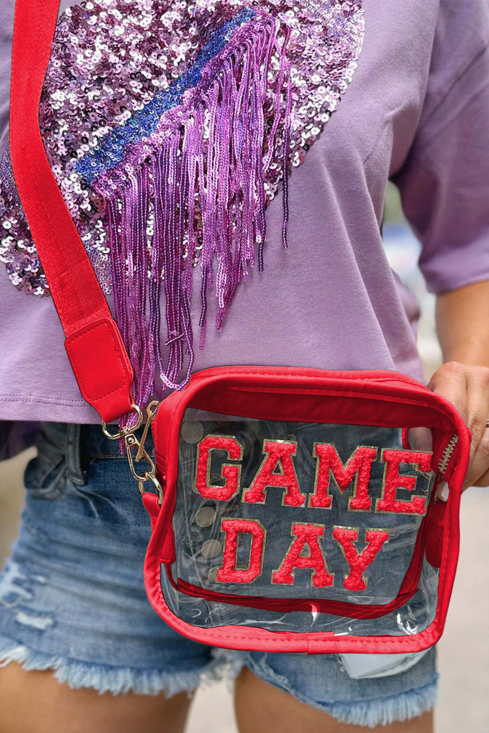 White Chenille GAME DAY Pattern Clear Bag