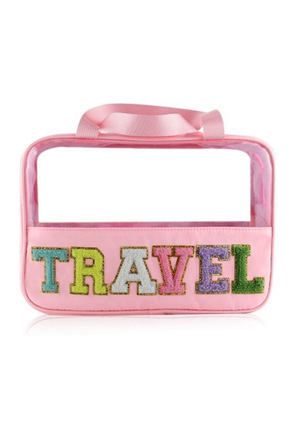 Parchment TRAVEL Letter Print Clear PVC Makeup Bag